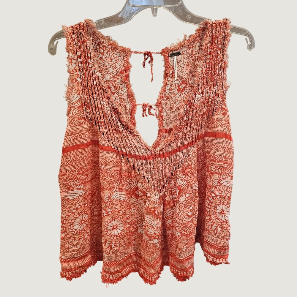 Free People XS Orange White Boho Sleeveless Top